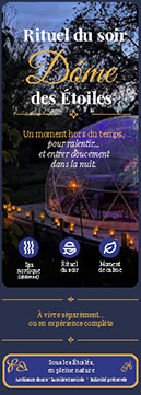 ✨ Dîner romantique dans le Dôme des étoiles Une expérience intimiste à deux mêlant ambiance lumineuse, calme et douceur.